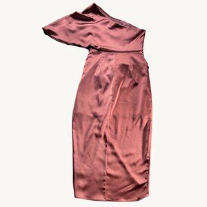 DO+BE Size S Rust Bronze One Shoulder Asymmetrical Draped Ruched Dress
